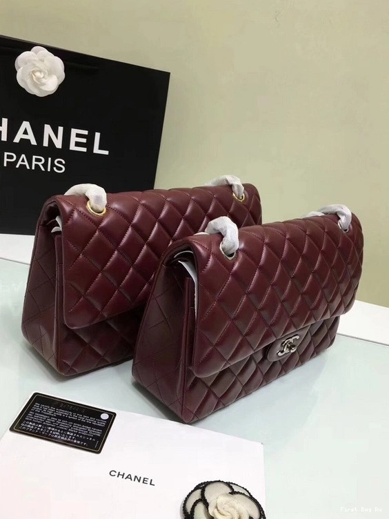 Firstbag Ru 1112 With Silver Red Bag Leather CHANEL Lambskin Flap Size Wine Hardware Gold Large 30cm 0716